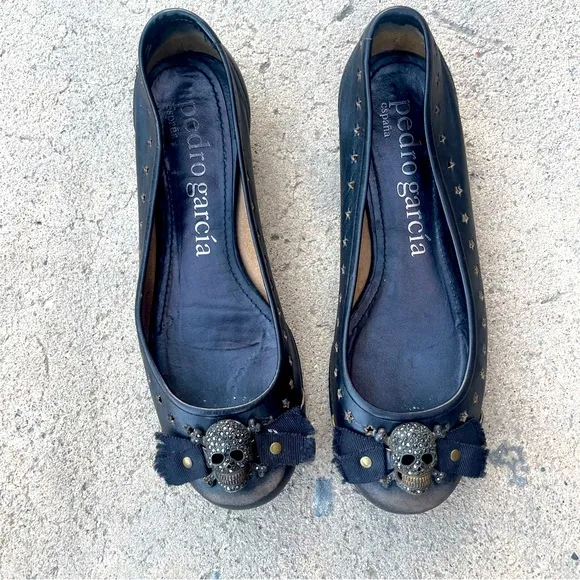 Pedro Garcia diamond skull leather ballerina shoes  ballet flats size 8
