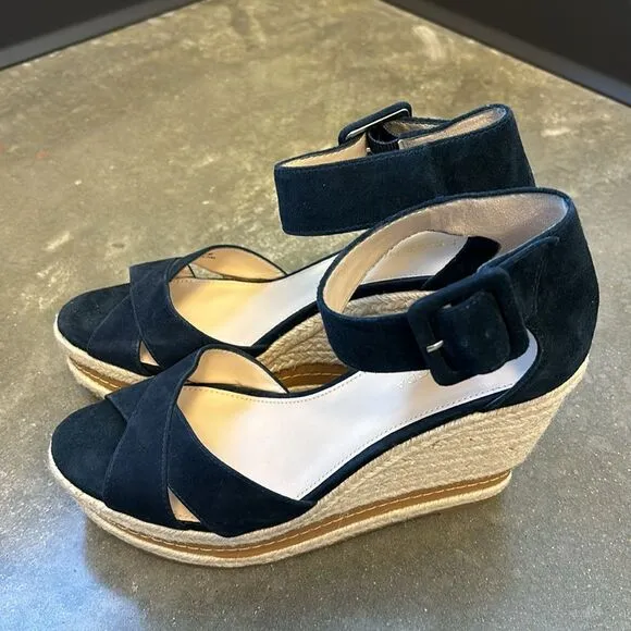 Pelle Moda wedges suede sandals blue 8.5