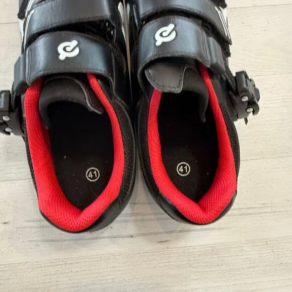 Peloton unisex Black Red Hook &amp; Loop Close Cycling Bicycling Shoes EUR 41 w10/m8
