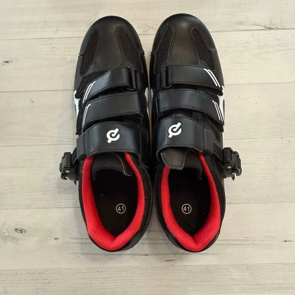 Peloton unisex Black Red Hook &amp; Loop Close Cycling Bicycling Shoes EUR 41 w10/m8