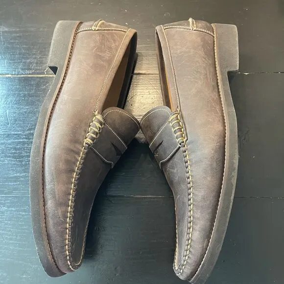 Peter Millar Handsewn Leather Penny Loafer Brown Shoes Mens Size 14M Golf
