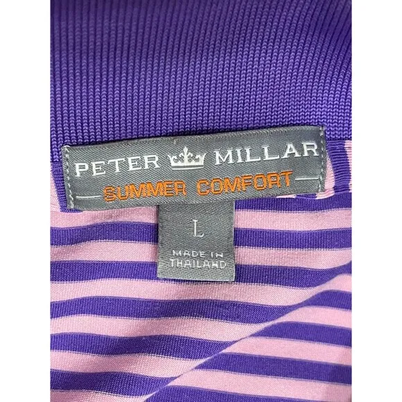 Peter Millar Summer Comfort Golf Polo Shirt Men's L Purple Striped Spread Collar