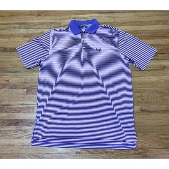 Peter Millar Summer Comfort Golf Polo Shirt Men's L Purple Striped Spread Collar