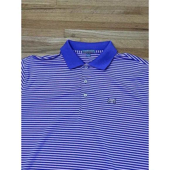 Peter Millar Summer Comfort Golf Polo Shirt Men's L Purple Striped Spread Collar