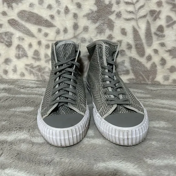 PF flyers, gray zigzag, high top sneakers unisex men’s size 10.5 women’s 12