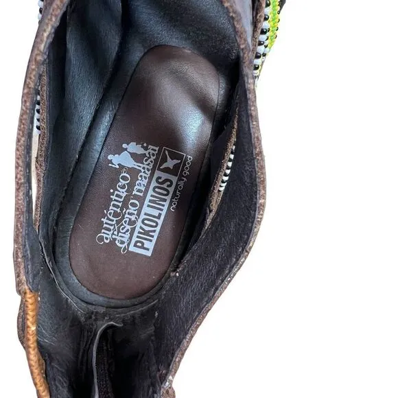 Pikolinos Brown Leather Beaded Maasai Hand Beaded Sandals Size EU 38, US 7M