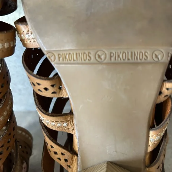 Pikolinos Tan Gladiator Women's Leather Heels Sandals Shoes Size 42 US 11.5