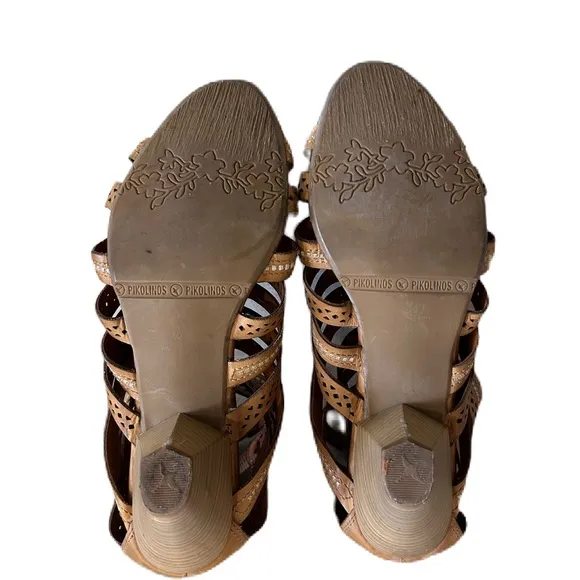 Pikolinos Tan Gladiator Women's Leather Heels Sandals Shoes Size 42 US 11.5
