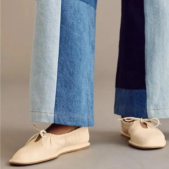 PILCRO ANTHROPOLOGIE 41 Leather Bow Tie Ballet Flats in Cream • 10