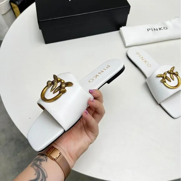 Pinko White Flying Bird Sandals