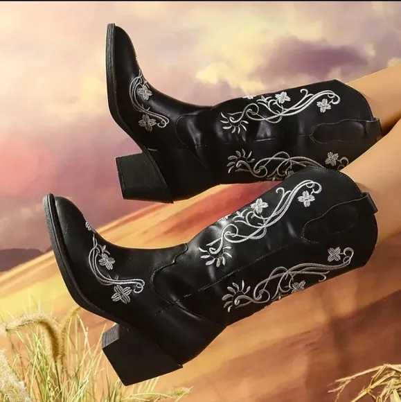 Point Toe Block Heels Boots