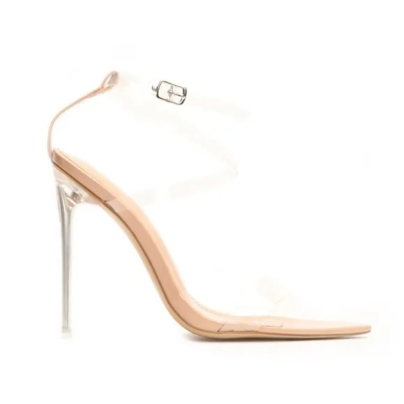 Pointed Toe Clear Nude Sandal Heels 5 inches