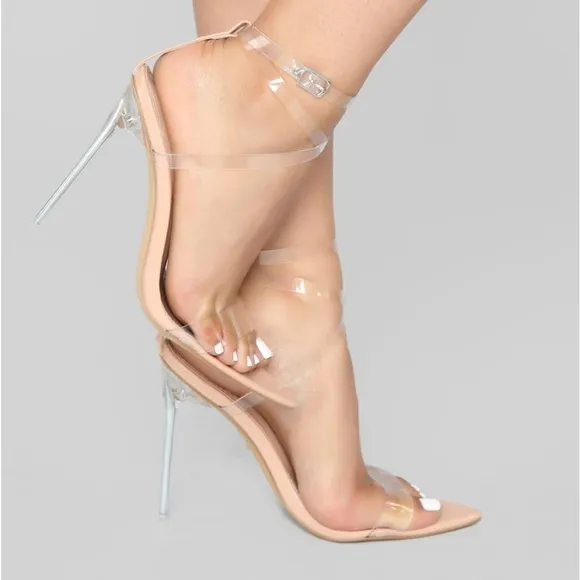 Pointed Toe Clear Nude Sandal Heels 5 inches