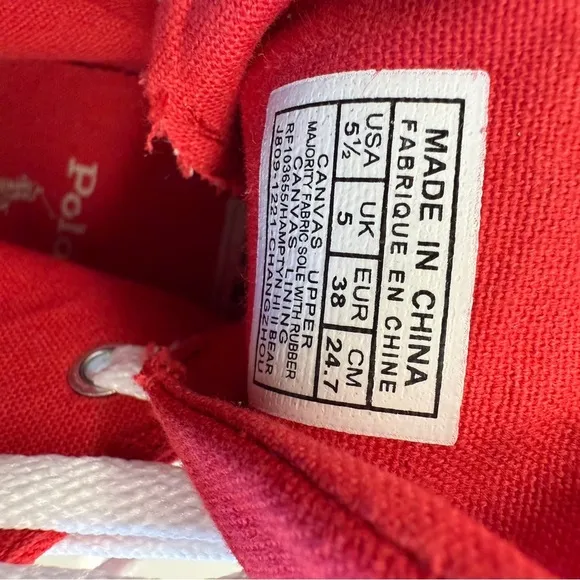POLO Ralph Lauren Hamptyn HI II Bear Sneakers Shoes Red Kids Size 5.5 Y Womens 7