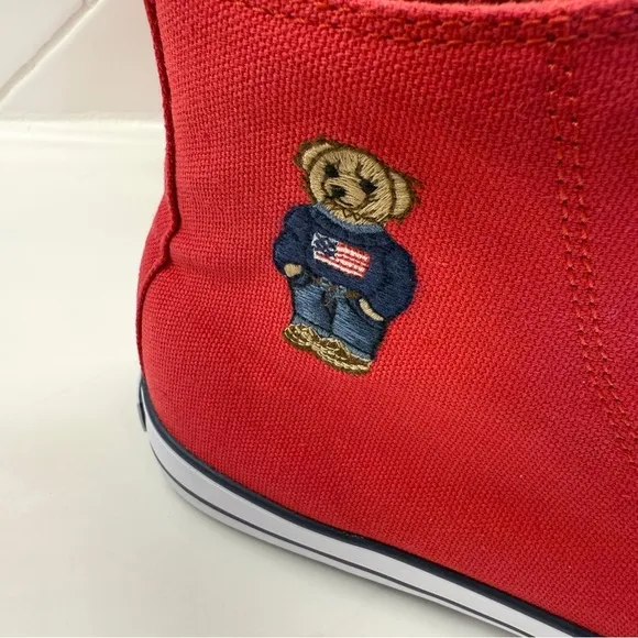 POLO Ralph Lauren Hamptyn HI II Bear Sneakers Shoes Red Kids Size 5.5 Y Womens 7