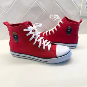 POLO Ralph Lauren Hamptyn HI II Bear Sneakers Shoes Red Kids Size 5.5 Y Womens 7