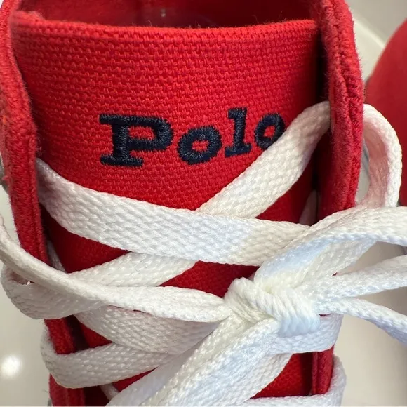POLO Ralph Lauren Hamptyn HI II Bear Sneakers Shoes Red Kids Size 5.5 Y Womens 7