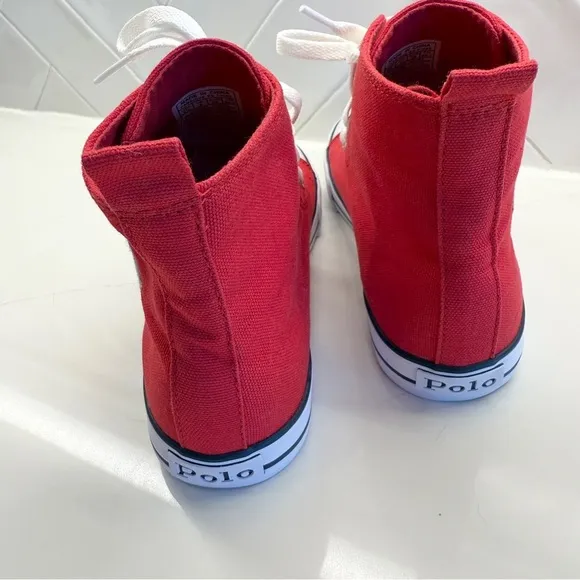 POLO Ralph Lauren Hamptyn HI II Bear Sneakers Shoes Red Kids Size 5.5 Y Womens 7