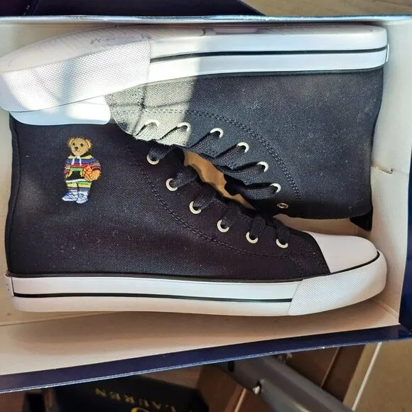 Polo Ralph Lauren Unisex Kids Black Hamptyn-Hi-II-Bear High Top Sneakers Size 7