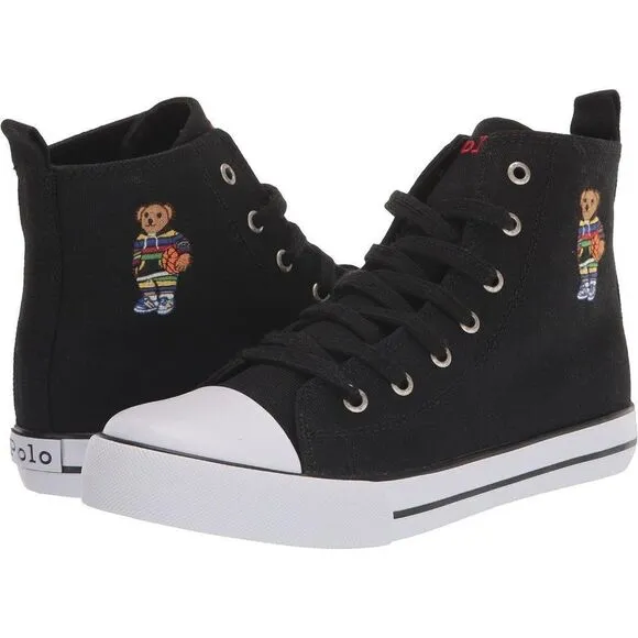 Polo Ralph Lauren Unisex Kids Black Hamptyn-Hi-II-Bear High Top Sneakers Size 7