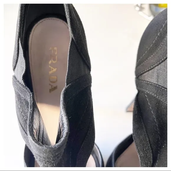 Prada Black Suede Cutout Peep Toe Booties Size 38.5