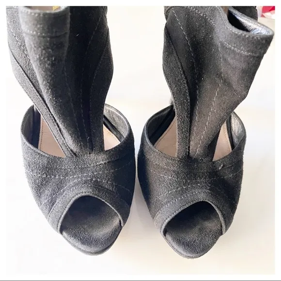 Prada Black Suede Cutout Peep Toe Booties Size 38.5
