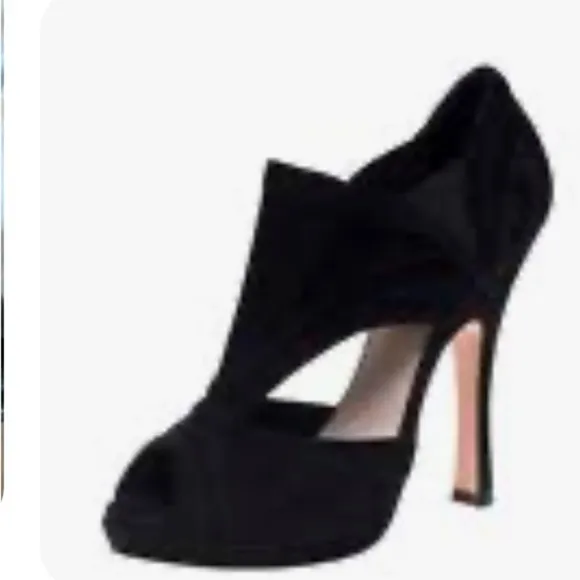Prada Black Suede Cutout Peep Toe Booties Size 38.5