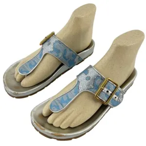 PRADA Blue &amp; Silver Brocade Leather Thong Sandals Women’s Size 7 Preowned