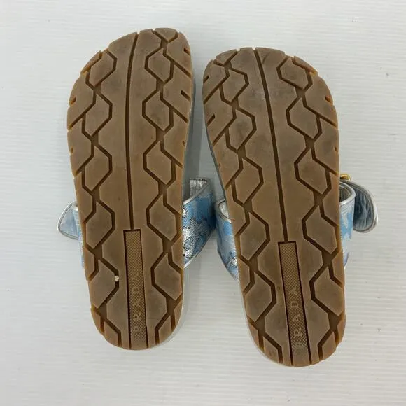 PRADA Blue &amp; Silver Brocade Leather Thong Sandals Women’s Size 7 Preowned