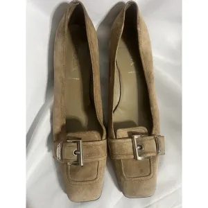 PRADA Brown Suede Loafer Heels Size EU 39/ US 8 Shoes Low kitten heels