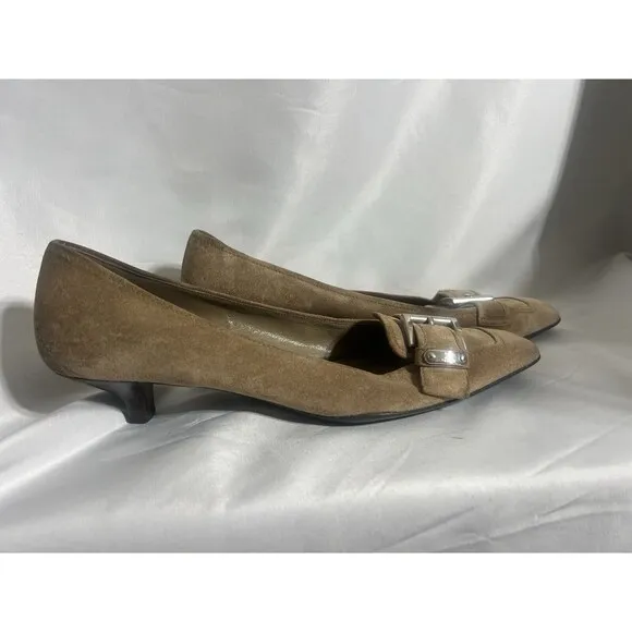 PRADA Brown Suede Loafer Heels Size EU 39/ US 8 Shoes Low kitten heels