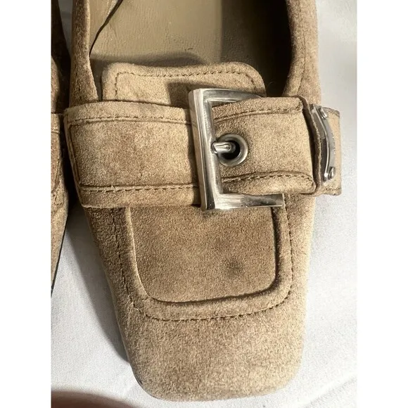 PRADA Brown Suede Loafer Heels Size EU 39/ US 8 Shoes Low kitten heels