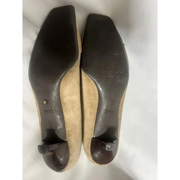 PRADA Brown Suede Loafer Heels Size EU 39/ US 8 Shoes Low kitten heels