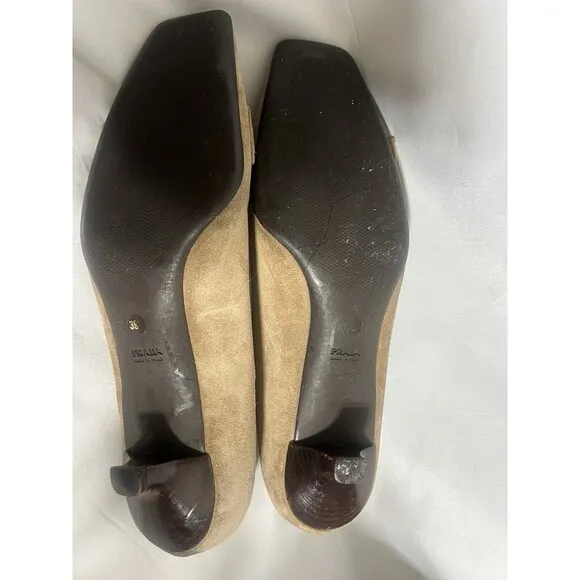 PRADA Brown Suede Loafer Heels Size EU 39/ US 8 Shoes Low kitten heels