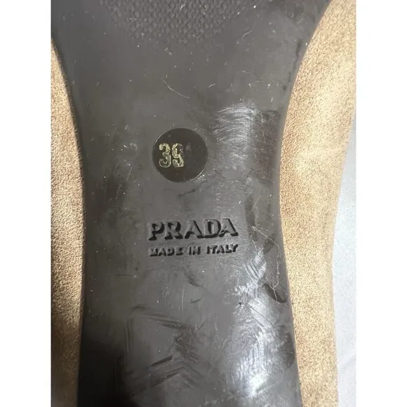 PRADA Brown Suede Loafer Heels Size EU 39/ US 8 Shoes Low kitten heels