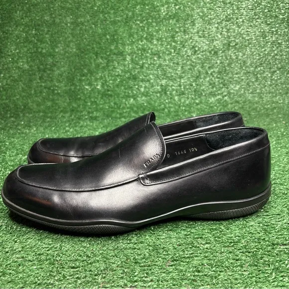 Prada Mens Black Leather Loafers Drivers Shoes Made in Italy - US Size 11.5
