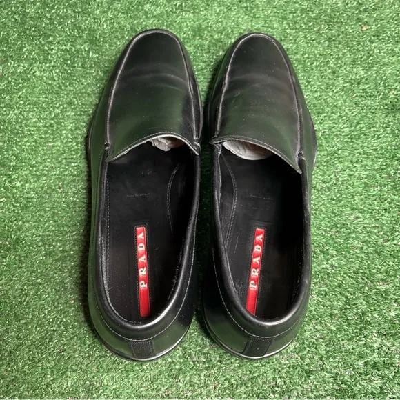 Prada Mens Black Leather Loafers Drivers Shoes Made in Italy - US Size 11.5