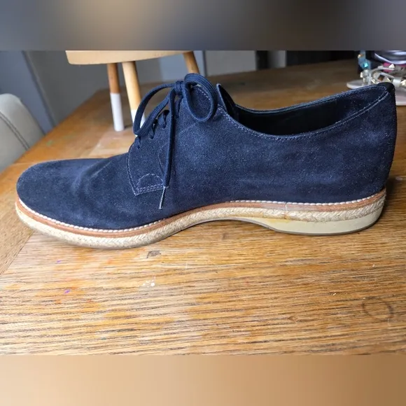Prada Men's Blue Suede Lace Up Oxfords Shoes Size 9 Casual Designer