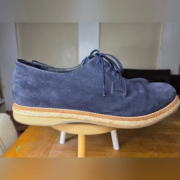 Prada Men's Blue Suede Lace Up Oxfords Shoes Size 9 Casual Designer
