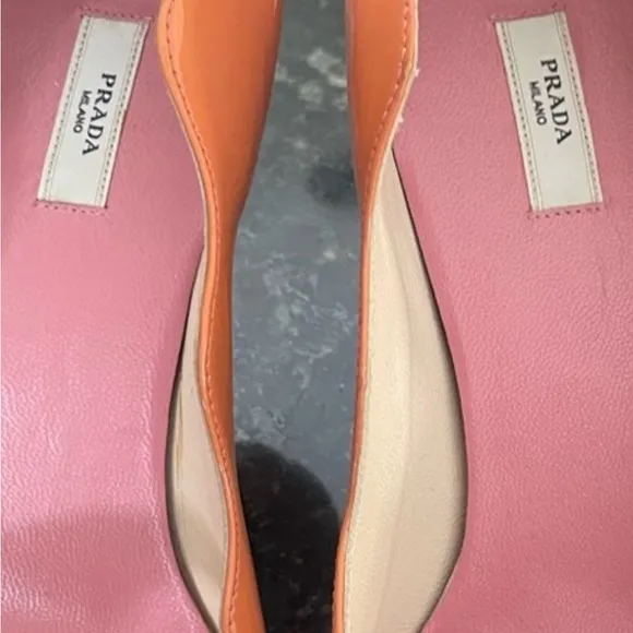 PRADA Orange Peep-Toe Patent Leather Heels