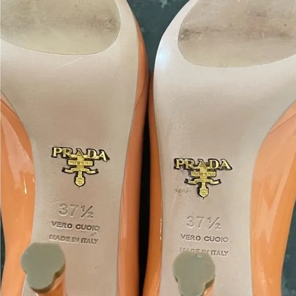 PRADA Orange Peep-Toe Patent Leather Heels