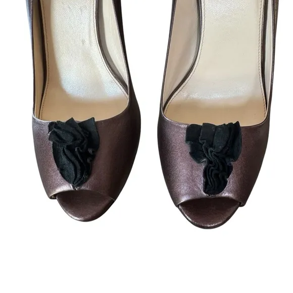 Prada Size 40 (US 10) Bronze Leather Peep Toe Stiletto Heel Pumps