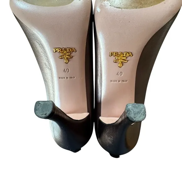 Prada Size 40 (US 10) Bronze Leather Peep Toe Stiletto Heel Pumps