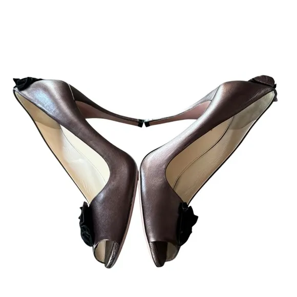 Prada Size 40 (US 10) Bronze Leather Peep Toe Stiletto Heel Pumps