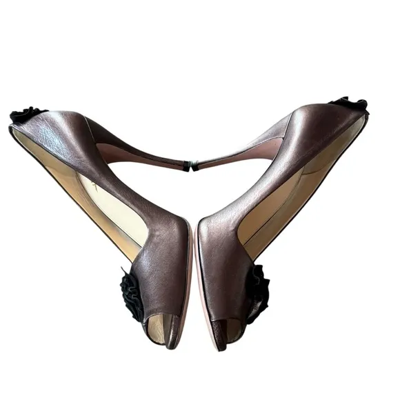 Prada Size 40 (US 10) Bronze Leather Peep Toe Stiletto Heel Pumps