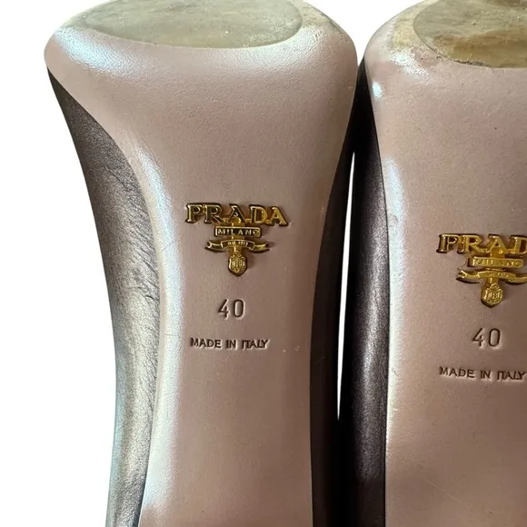 Prada Size 40 (US 10) Bronze Leather Peep Toe Stiletto Heel Pumps