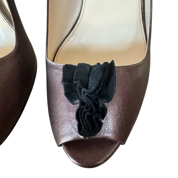 Prada Size 40 (US 10) Bronze Leather Peep Toe Stiletto Heel Pumps