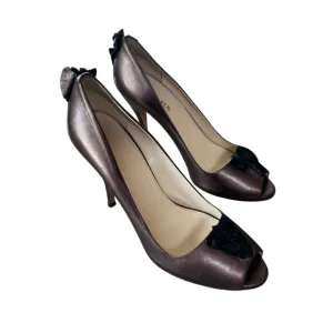 Prada Size 40 (US 10) Bronze Leather Peep Toe Stiletto Heel Pumps