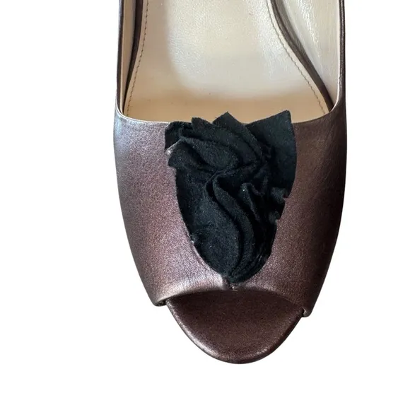 Prada Size 40 (US 10) Bronze Leather Peep Toe Stiletto Heel Pumps