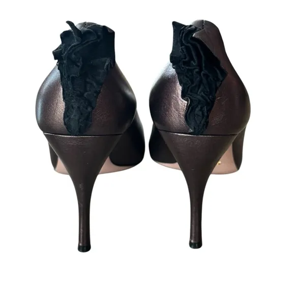 Prada Size 40 (US 10) Bronze Leather Peep Toe Stiletto Heel Pumps